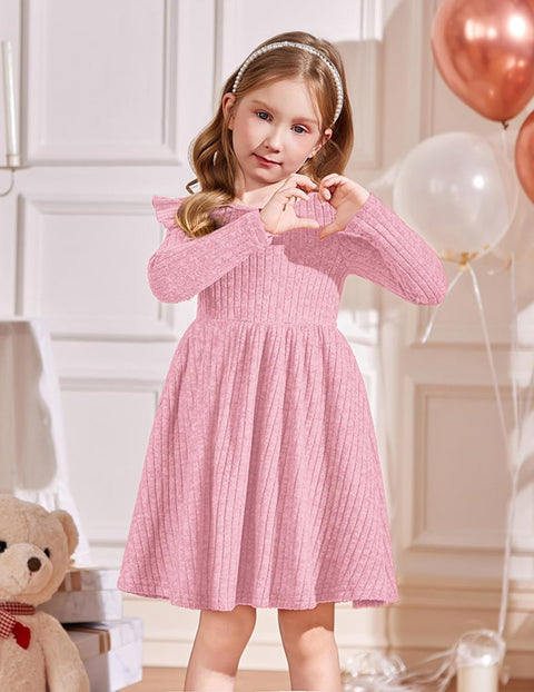 Arshiner Girl Dress Baby Girls Knitted Ruffle Sleeve Dresses