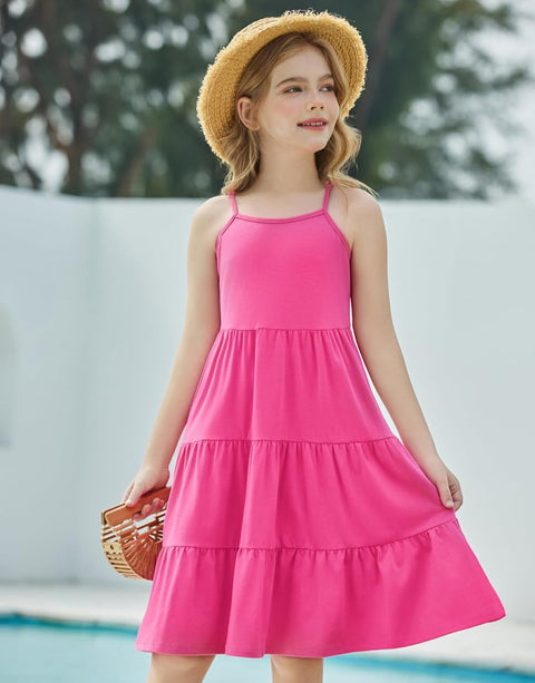 [3-10Y]Arshiner Toddler Girl's Sundress Boho Strap Tiered Swing Cami Dresses