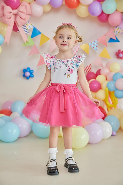 Arshiner Toddler Girls Skirt Set Ruffle Sleeve Tops and Belt Tutu Skirts