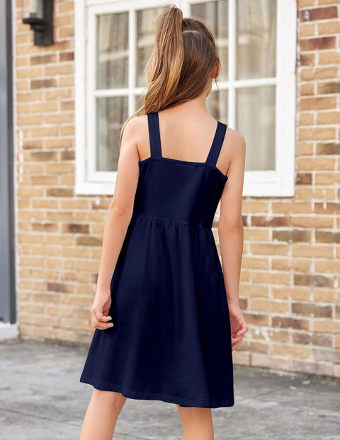 Arshiner Girl's Spaghetti Strap Button Down Midi Sleeveless Sundress