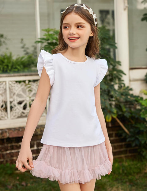 Arshiner Girls Shirts Ruffle Short Sleeve Cute Casual Tops Blouse Tee