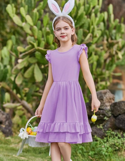 Arshiner Girls Dress Tween Boho Flutter Sleeve Tiered A Line Dresses