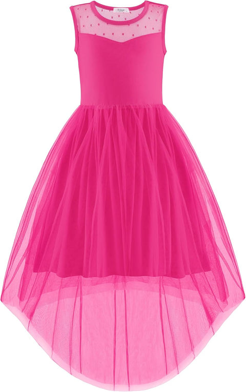 Arshiner Girls Dresses Formal Party Tulle Contrast Mesh Dress with Belt