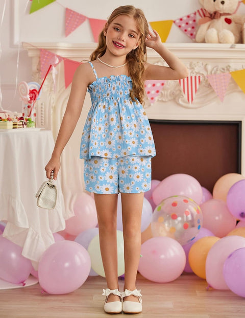 【2-8Y】Arshiner Toddler Girls 2 Piece Outfits Ruffle Hem Camisole & Shorts Set