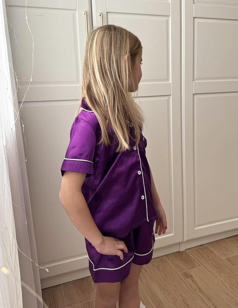 Arshiner Girls Pajamas Silk Satin Pajama Sleepwear Button Down Pj Set