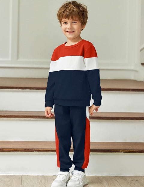 Arshiner Boys 2 Piece Outfit Color Block Sweatshirt & Sweatpants