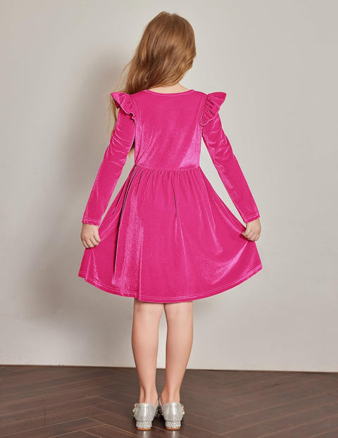 Arshiner Toddler Velvet Dress Little Girls Ruffle Dresses
