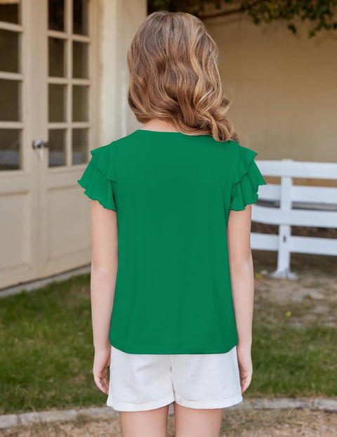 Arshiner Girls T Shirts Ruffle Short Sleeve Pleated Casual Tops