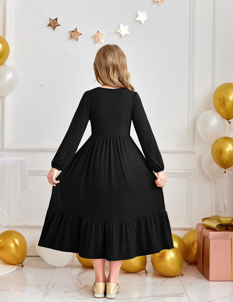 Arshiner Girls Maxi Dresses Lantern Long Sleeve Holiday Dress