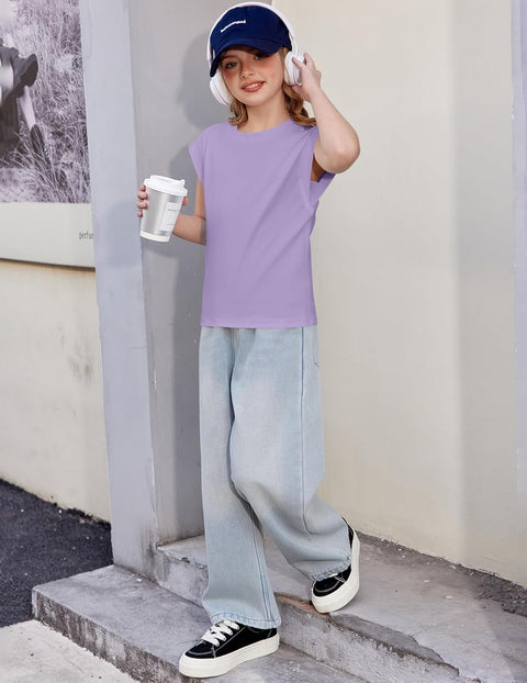 Arshiner Girls T Shirts Cap Sleeves Casual Summer Tops Tank Tee