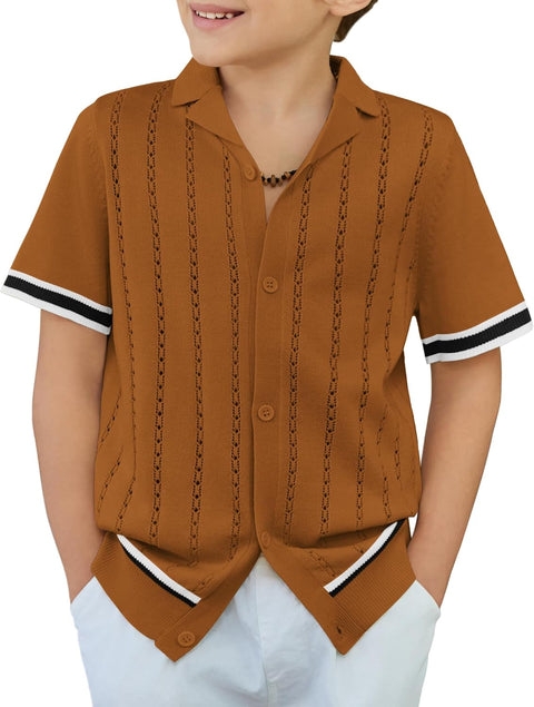 Arshiner Boys Knit Shirts Short Sleeve Button Down Shirt