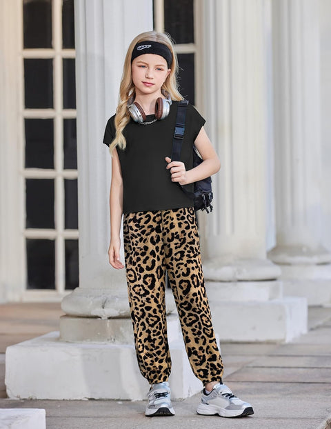 【6-14Y】Arshiner Girls 2 Piece Sets Drop Shoulder Top Sweatpants Jogger