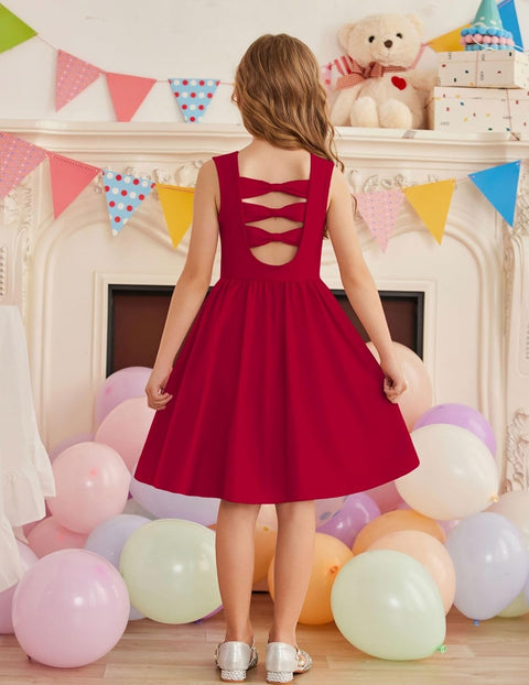 【2-6Y】Arshiner Toddler Girls Dress Back Bowknot Twirly Sundress with Pockets