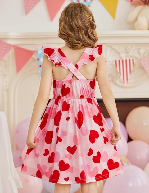 Arshiner Toddler Dress Girls Summer Ruffle Sleeve Backless Dresses Casual Sundress with Pockets 2-8Y