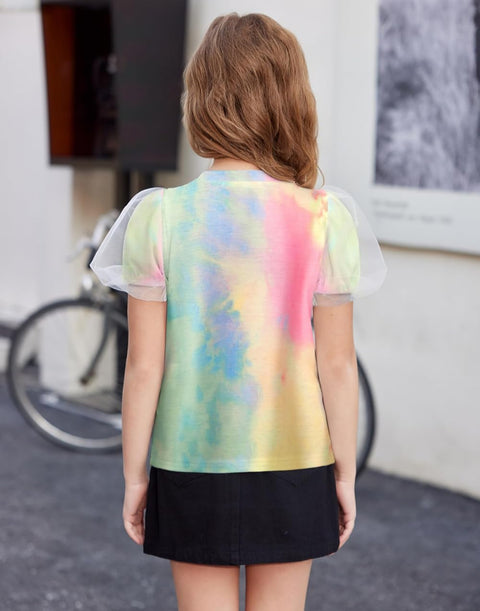 Arshiner Girls Shirts Mesh Puff Short Sleeves Tee Tops