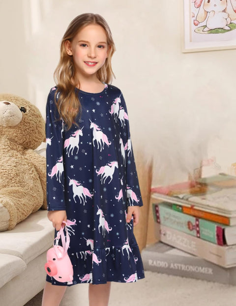 Arshiner Girls' Sleepwear Long Sleeve Cute Nightie Pajama Dress