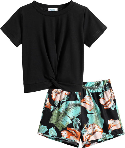 Arshiner Girls Clothing Sets Twist Front Top and Shorts 2 Piece Outfits Activewear Tracksuit 5-14 Year