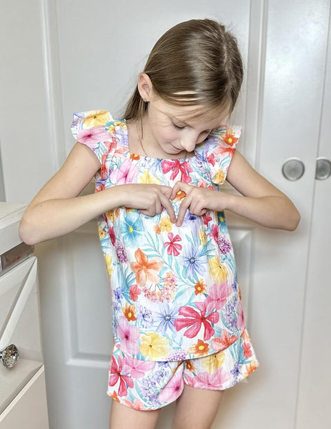 Arshiner Girls Shorts Sets Cap Sleeve Top and Elastic Waist Shorts Outfit
