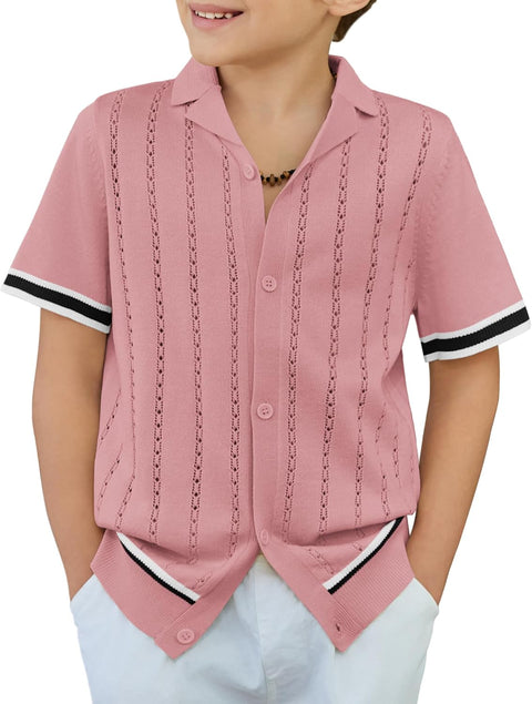 Arshiner Boys Knit Shirts Short Sleeve Button Down Shirt