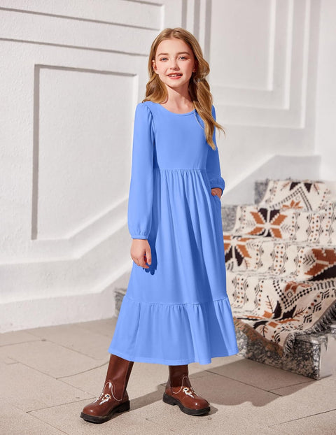 Arshiner Girls Maxi Dresses Lantern Long Sleeve Holiday Dress