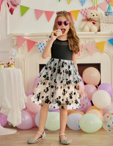 Arshiner Toddler Girls Tutu Sundress Ruffle Sleeve Double Fluffy Tiered Dresses
