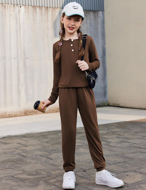 Arshiner Girls Clothes Crew Neck Long Sleeve Tops and Pants Set