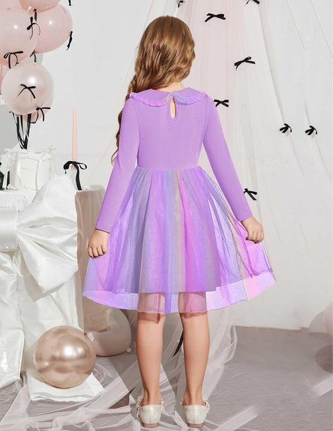 Arshiner Tutu Dress Girls Long Sleeve Peter Pan Collar Party Dresses