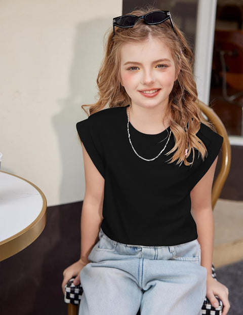 Arshiner Girls T Shirts Cap Sleeves Casual Summer Tops Tank Tee