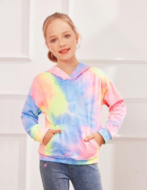 Arshiner Girls Tie Dye Sweatshirts Loose Casual Hoodies Tops