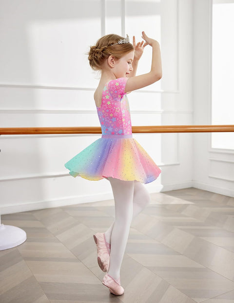 Arshiner Girls Sequin Ballet Leotards Combo Irregular Hem Dance Dresses