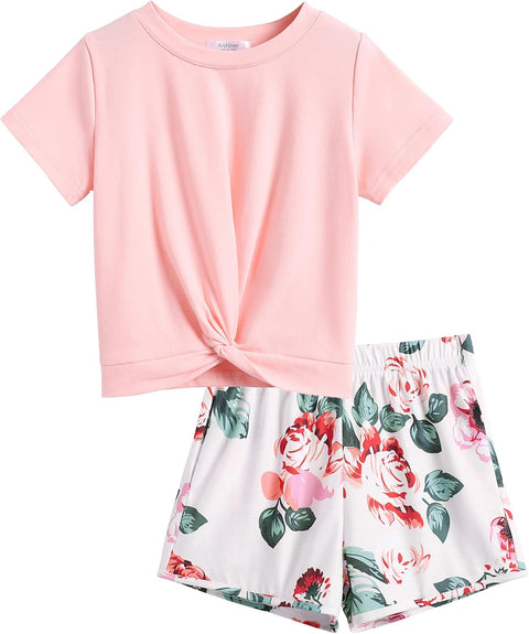 Arshiner Girls Clothing Sets Twist Front Top and Shorts 2 Piece Outfits Activewear Tracksuit 5-14 Year