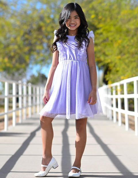 【2-8Y】Arshiner Toddler Dress Ruffle Sleeve V-Back Tie Waist Girl Dresses