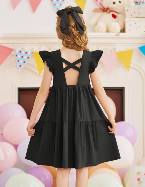【2-8Y】Arshiner Toddler Dress Girls Backless Tiered Dresses with Pockets