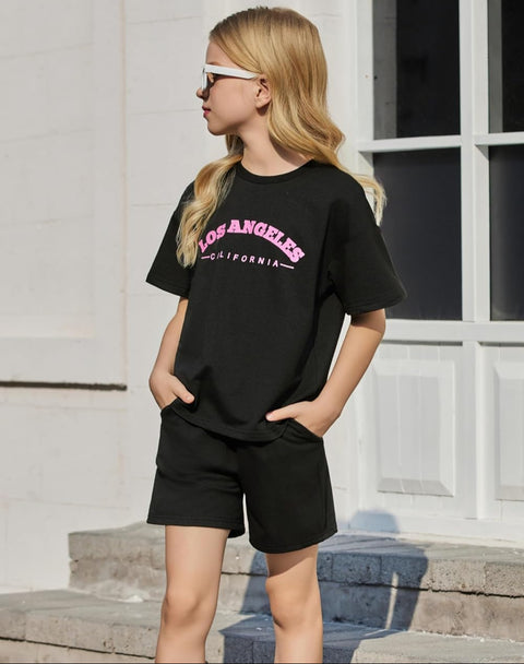 [6Y-14Y] Arshiner Girls 2 Piece Sets Short Sleeve Tops and Shorts