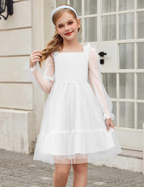Arshiner Girls Tie Back Dress Puff Formal Party Tulle Dresses