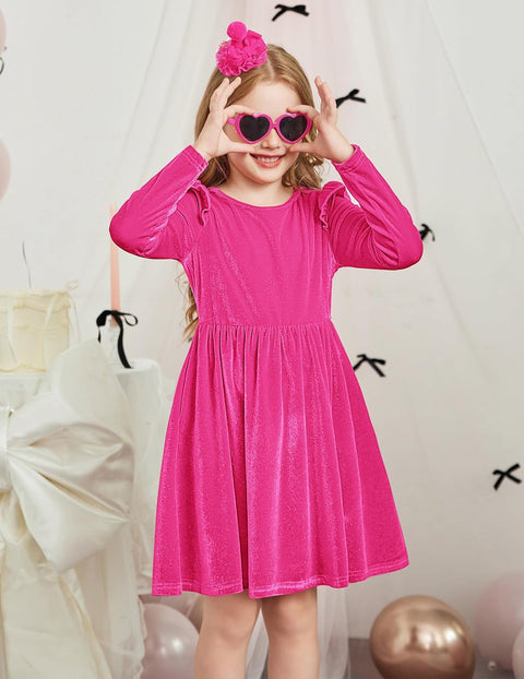 Arshiner Toddler Velvet Dress Little Girls Ruffle Dresses