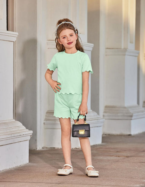 Arshiner Toddler Girls Clothes Ruffle Short Sleeves Crewneck Tops and Shorts with Pockets Cute Summer 2 Pieces Short Sets