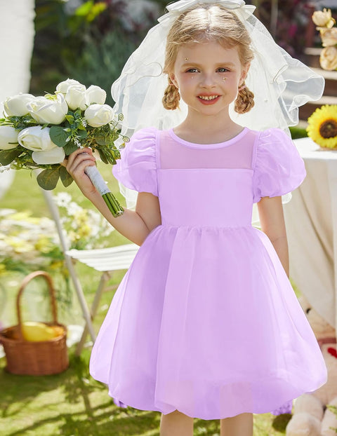 Arshiner Girls Dress Contrast Mesh Puff Flowy Bubble Hem Dresses