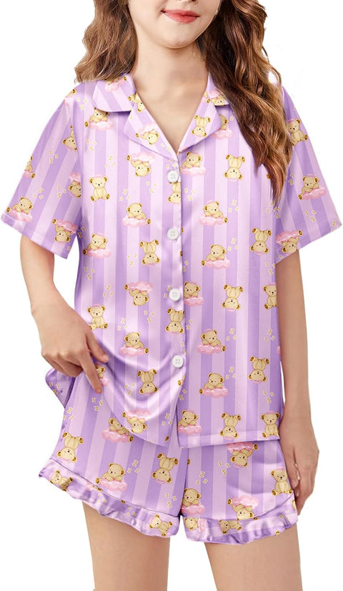 Arshiner Girls Pajamas Silk Satin Pajama Set