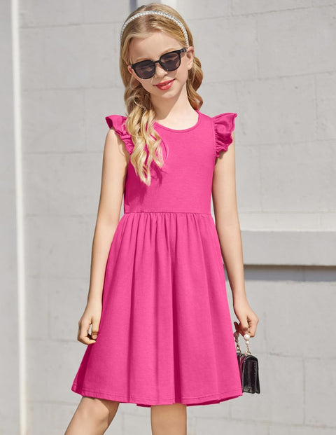 Arshiner Toddler Dress Girls Summer Ruffle Sleeve Backless Dresses Casual Sundress with Pockets 2-8Y