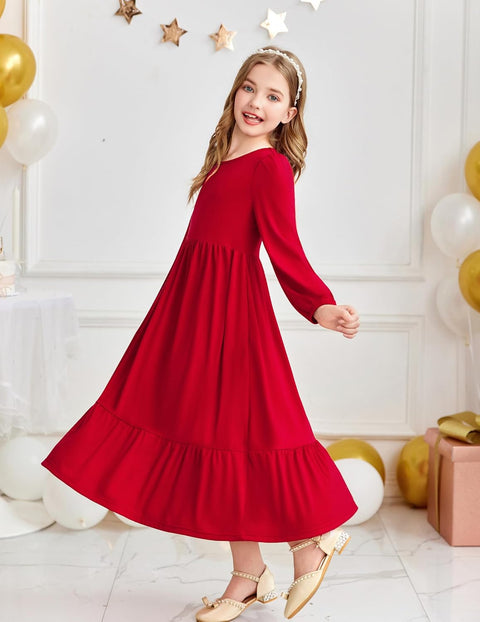 Arshiner Girls Maxi Dresses Lantern Long Sleeve Holiday Dress