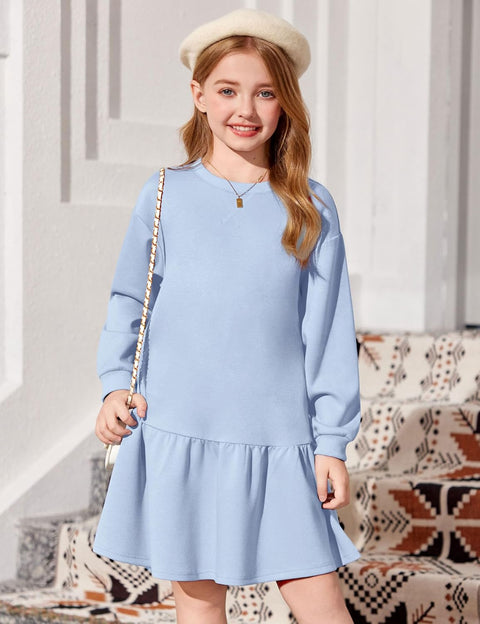 Arshiner Girls Dresses Long Sleeve Pullover Drop Shoulder Dress
