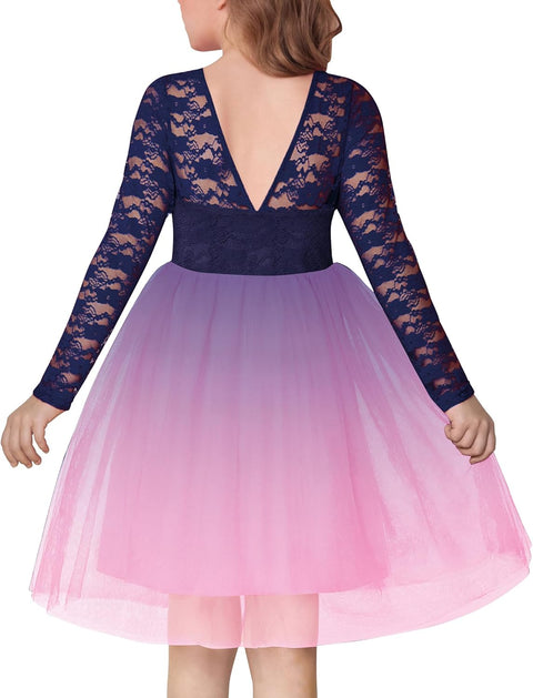 Arshiner Flower Girl Dress V Back Lace Tulle Party Dresses