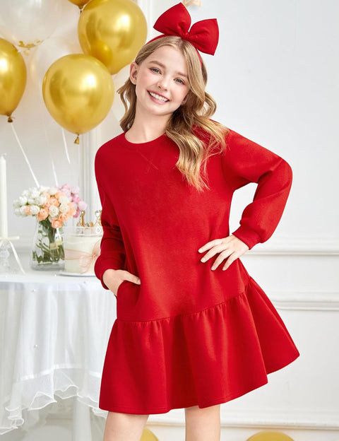 Arshiner Girls Dresses Long Sleeve Pullover Drop Shoulder Dress