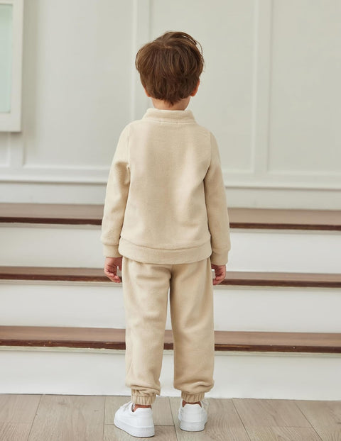 Arshiner Toddler Boys Letter Embroidery Half Zip Sweatshirt & Pants Set