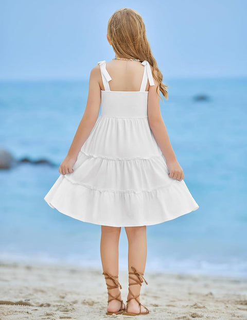 Arshiner Girls Dress Tween Boho Bowknot Strap Swing Flowy Dress