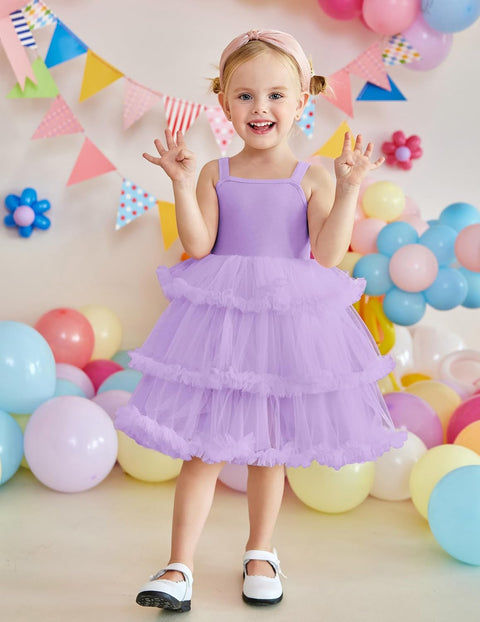 Arshiner Toddler Girls Tulle Dress Tiered Ruffle Fluffy Tutu Dresses 2-8 Years