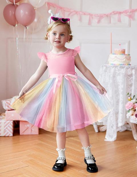 [2-8Y] Arshiner Toddler Girls Tutu Dress Contrast Mesh Party Dresses