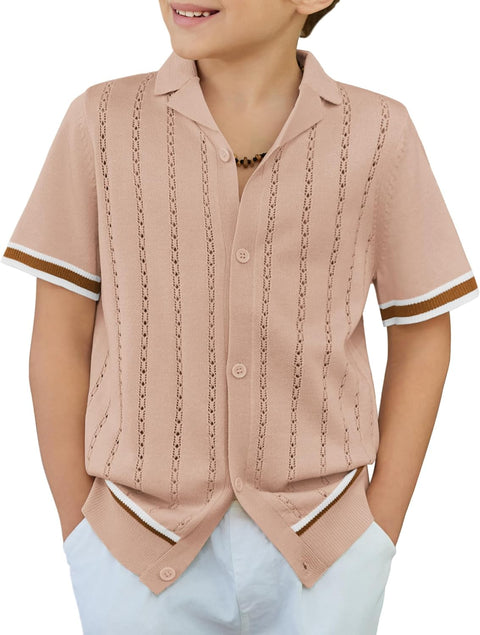Arshiner Boys Knit Shirts Short Sleeve Button Down Shirt