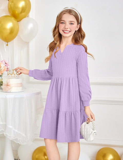 Arshiner Girls Dresses Lantern Long Sleeve Casual Dress